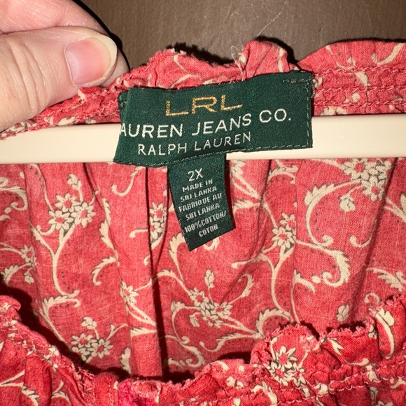 Lauren Ralph Lauren Jeans Co.Women's Peasant Top Shirt Muted Red Beige Print - Picture 4 of 7